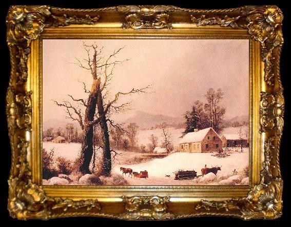 framed  George Henry Durrie Winter Farmyard and Sleigh, ta009-2
